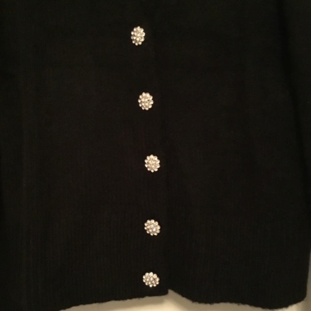 Marled Rhinestone Button Black Cardigan - Small - Picture 2 of 4